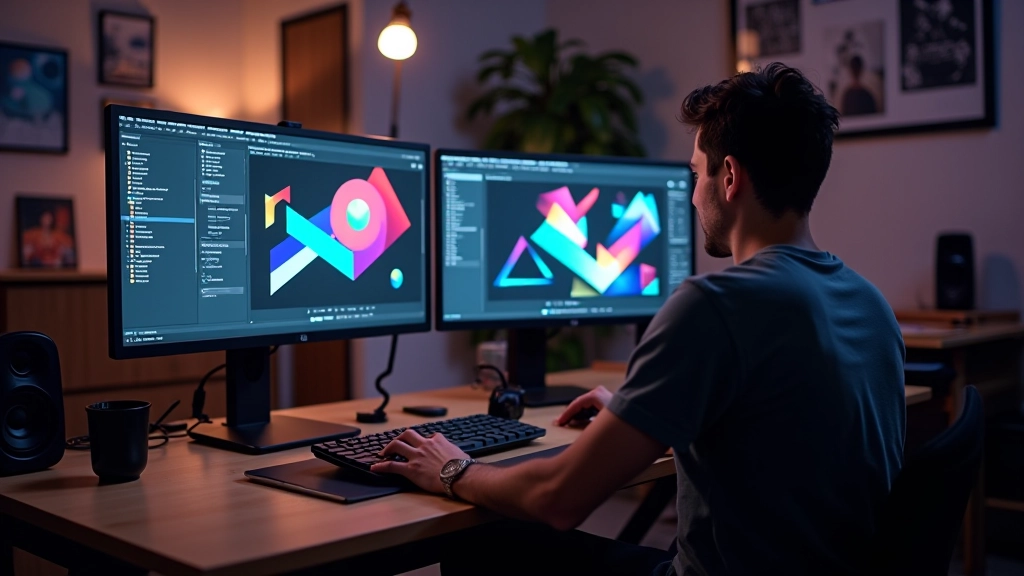 Estúdio de animação moderno com computadores e monitores profissionais