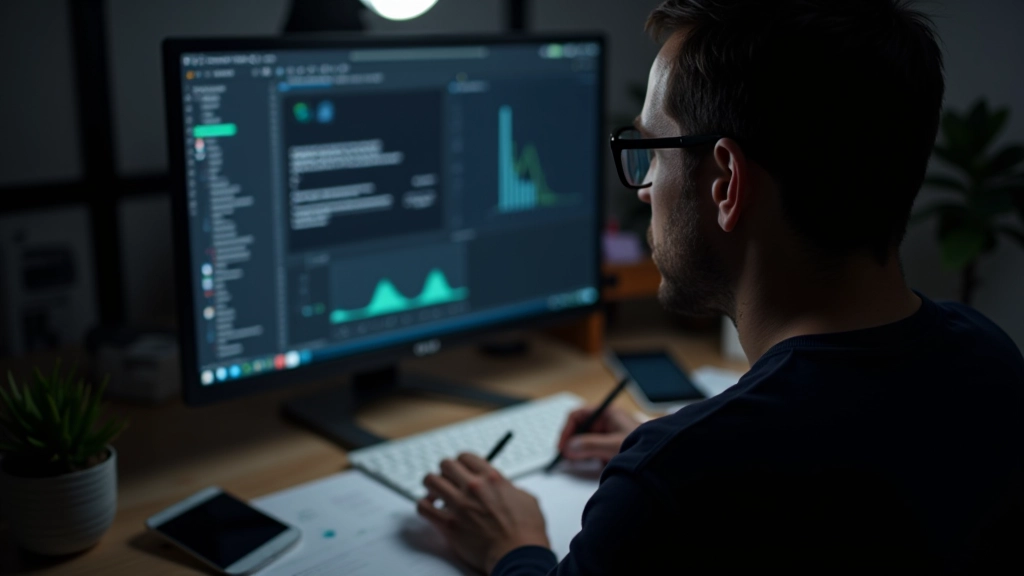 Designer analisando movimento de elementos gráficos em composição de animação